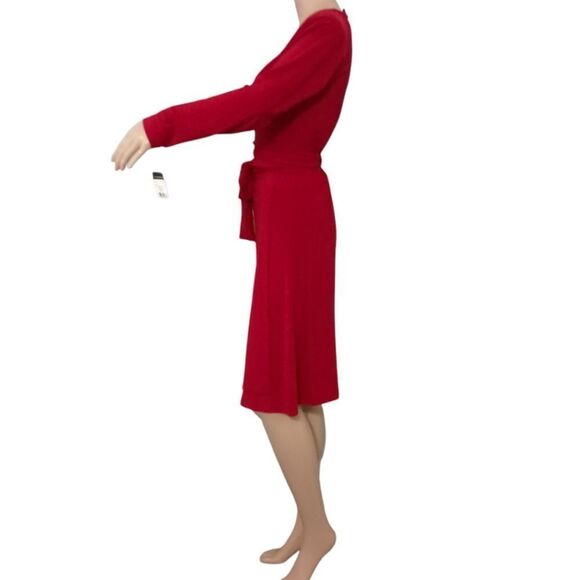 Norma Kamali Sweetheart Dress M True Wrap Red Slinky Knit Long Sleeve NEW Flowy. - Picture 6 of 16